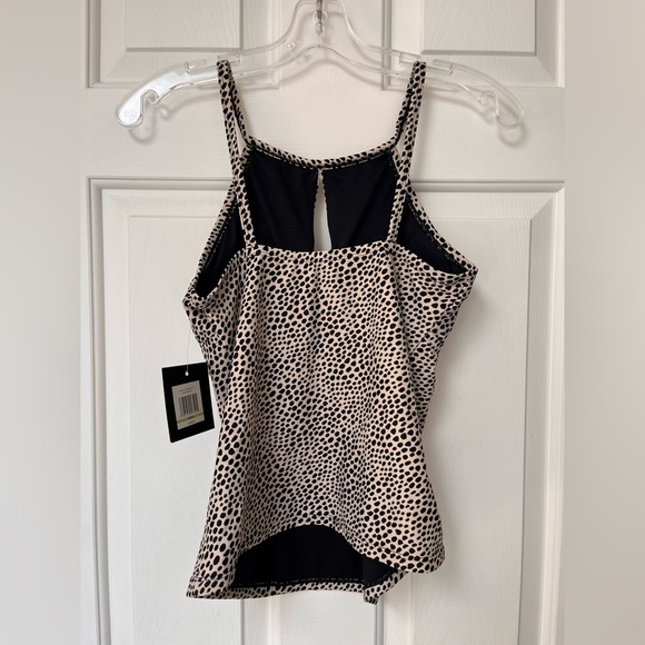 NWT Ellen Tracy Wheat Dot Print Ruched Tankini Top 8 - Picture 9 of 14